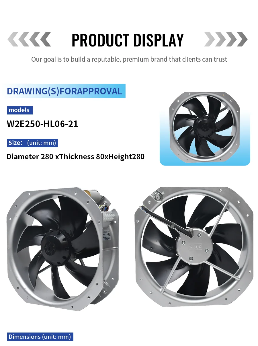 Axial Cooling Fan, W2E250-HL06-21, 220-240V, 0.51/0.66A, 28080 - detail 6