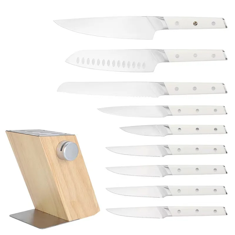 Professional High Quality Stainless Steel 10 pcs Kitchen Knife Set and Sharpener Knife with Block