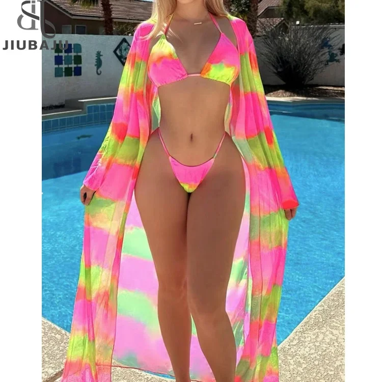 3 Piece Tie Dye Bikini Swimsuit and Cover Up Sets for Women Sexy Three Pieces Swimwear