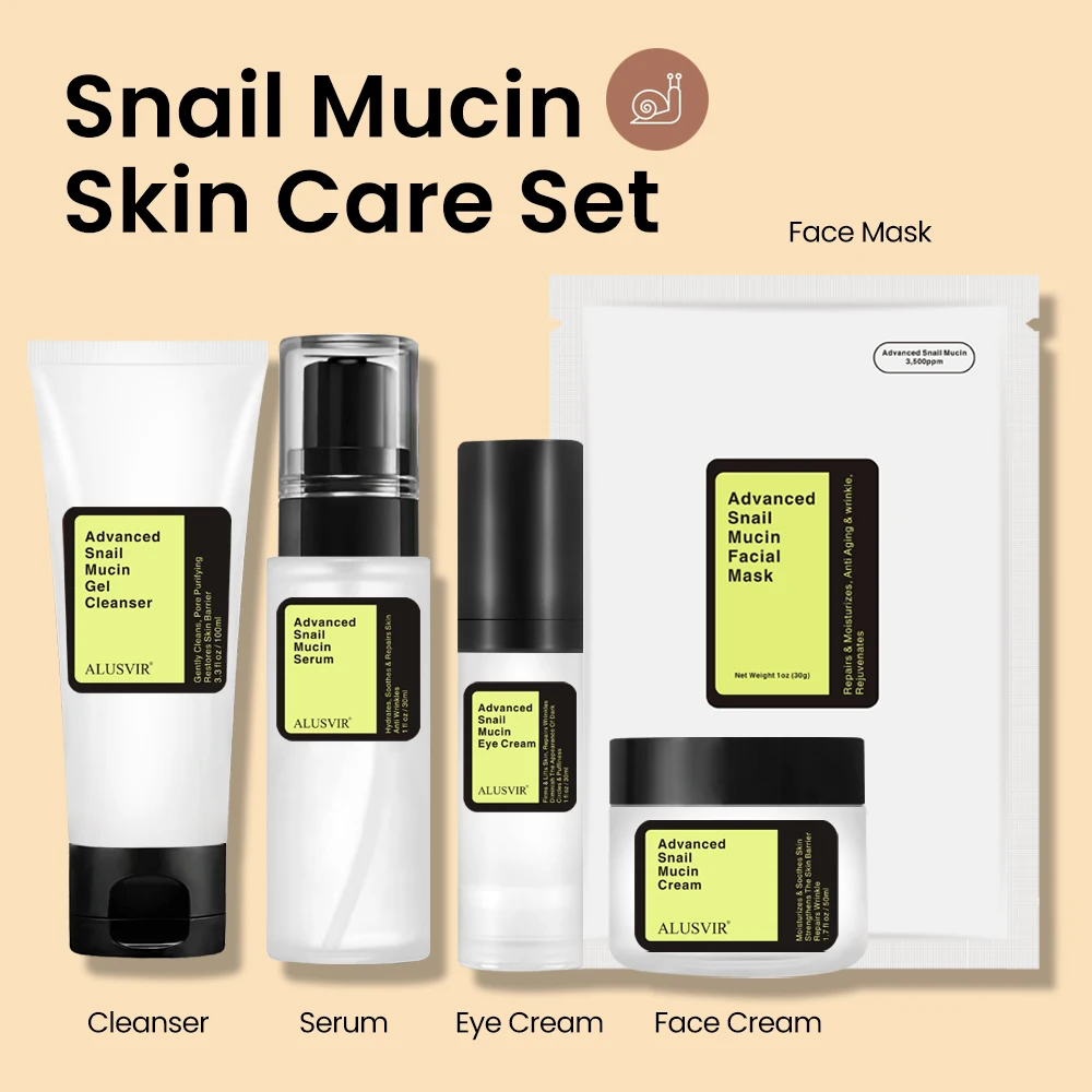 Snail Mucin 4 Pcs Skincare Hyaluronic Acid Face Care Anti Aging Anti Wrinkles Facial Serum Cream Mask Skincare Korea Private Lab