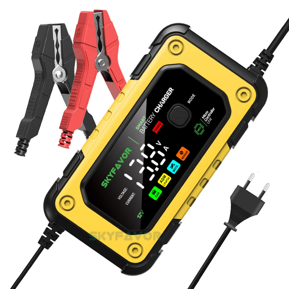 Latest motorcycle car battery charger 12V 7A fast lead acid and lifepo4 Universal 12 volt battery charger for 4AH-120AH battery