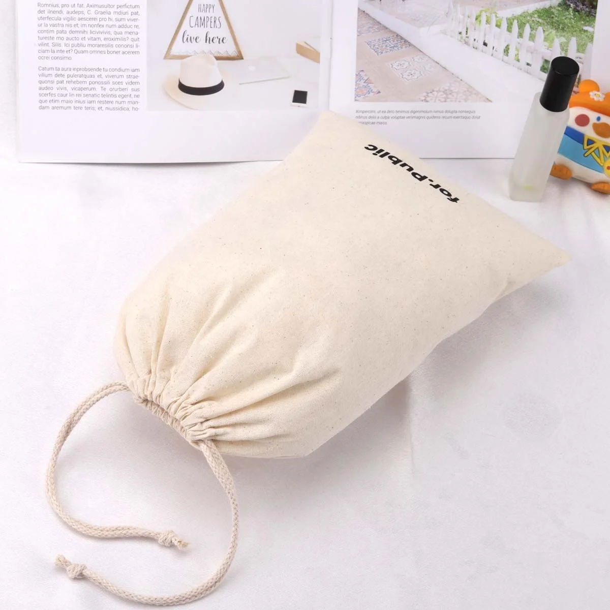 Custom Logo Printed Organic Cotton Gift Packaging Pouch Reusable Natural Drawstring Muslin Dust Bag