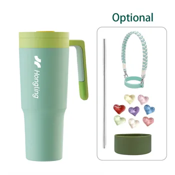 Custom Factory Wholesale Food Grade 18/8 Leak-proof Stainless Steel Insulated Coffee Mug Tea Cup With Straw Handle For Outdoor