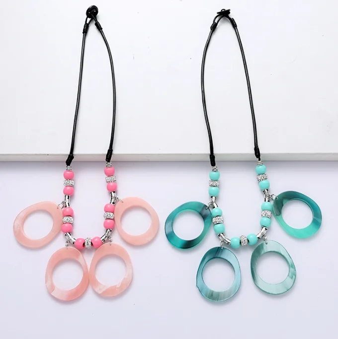 New Design Fashion Women Necklace Jewelry Colorful Acrylic handmade Long Wax Cord Necklace Girls Geometry Necklace.png