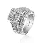 Ring Rings SKA High Quality 925 Silver Blue Sapphire Diamond Ring Stacking Bridal Ring Couple Wedding Ring Set
