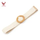 Belt Elastic Belt 2021 Women Braided Elastic Belt Wooden Buckle Women Dress Vintage Straw Belt
