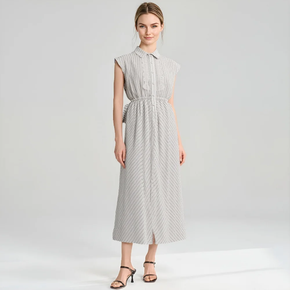 Summer New Fashionable Simple Casual Waist Strap Long Dress details