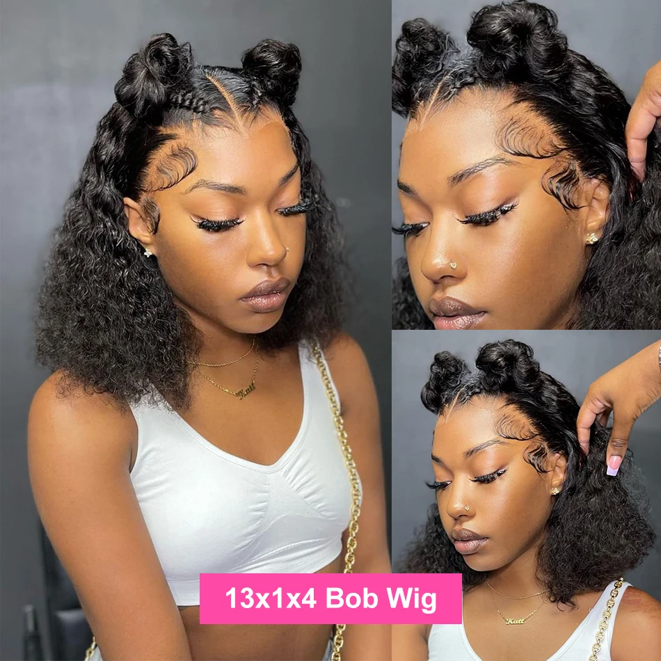 Peruvian Deep Wave Lace Front Bob Wigs Pre Plucked Remy Human Hair Wigs Water Curly Short 13x4 150% T Part Lace Wig For Women