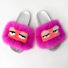 Pink Children Fashion Cheap Pink Blue Red Cute Color Fluffy Slides Children Girls Kids Fur Slippers