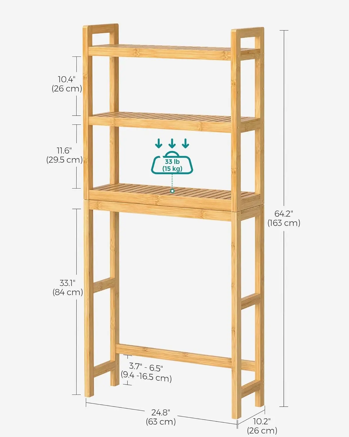 product 3 tier space saving bamboo over toilet bathroom organizer with adjustable shelf for sundries storage-3