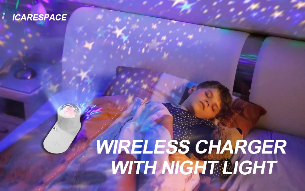 2021 Christmas Hot Selling 10W Wireless Charger with Star Projector LED Light for iPhone Table Fashion Wireless Charger