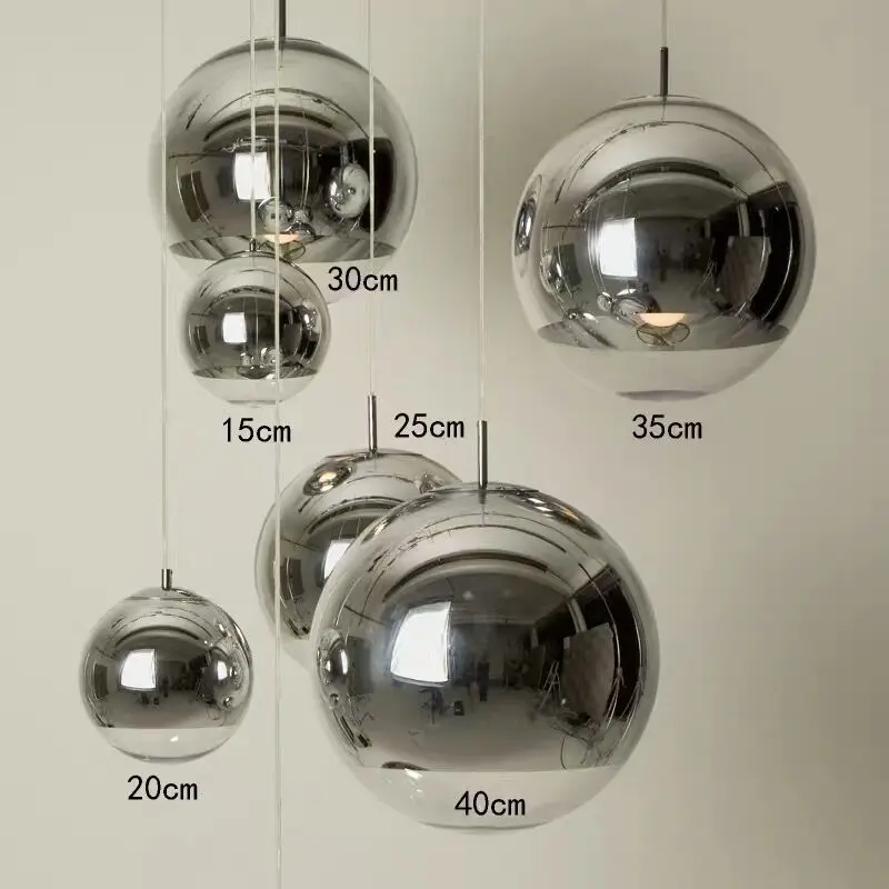 Modern Round Silver Hand Blown Glass Ball Pendant Lamp