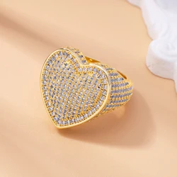 Fancy Heart Ring Full Stones Rings Jewelry Women 18K Gold Plated 5A CZ Romantic Gift for Women