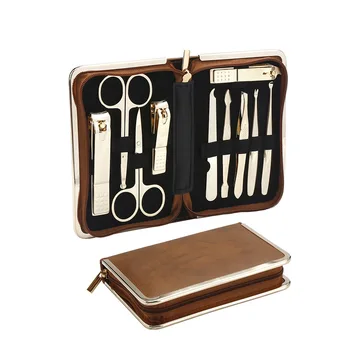 10 pcs High End Professional Manicure Set with Gold color Nail Clippers Cleaner Nipper Nail Kit