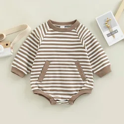 0-24M autumn baby clothes boys girls casual sweatshirt jumpsuit stripe long sleeve pocket baby rompers clothing