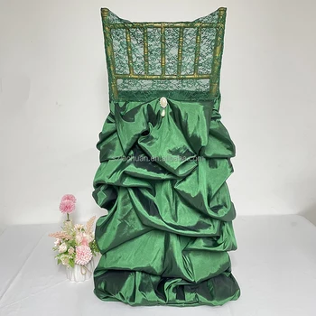 Green Taffeta Lace Chair Cover Wedding Banquet Ruffled Chair Cover Customized White Wedding Chair Covers