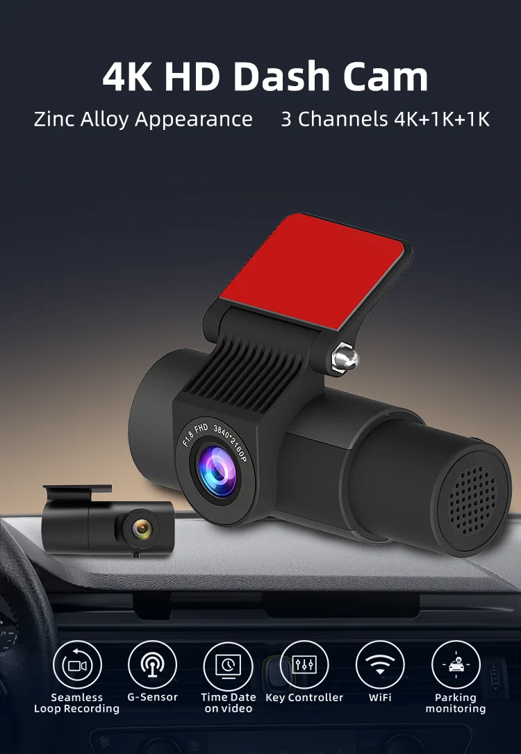 UHD Car Black Box 4k Wifi Gps Dashcam 3 Channel WIFI 4k Dash Camera 3 Lens 4k Dash Cam F1.8 with 140° Wide Angle for Agent details