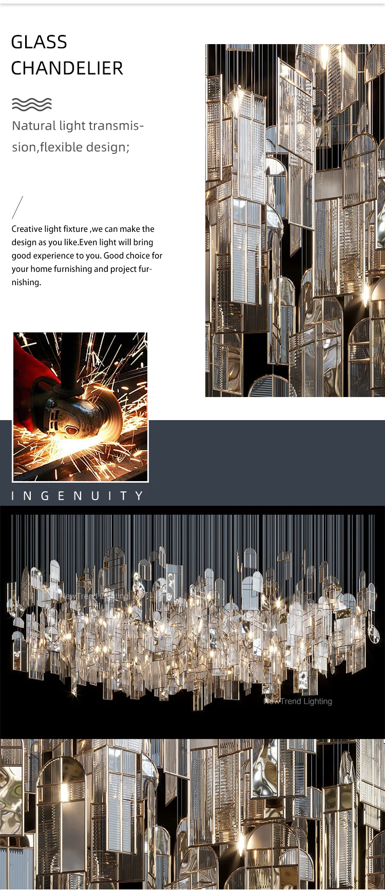 CPL-335 New Product Indoor Decoration Villa Hall Hotel Lobby Modern Glass Hanging LED Chandelier Light factory