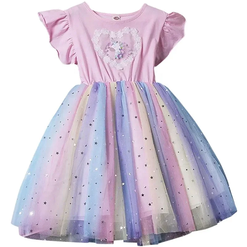 Children's Baby Girl Colorful Polka Dot Tulip Embroidered Summer Dress Cotton Summer Flying Sleeve Party Sweet Princess Dresses