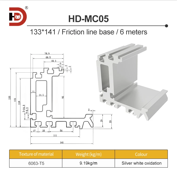 133141 Friction Line Extruded Aluminum Profile 133 * 141 Automotive Accumulation Friction Umbrella Teeth factory