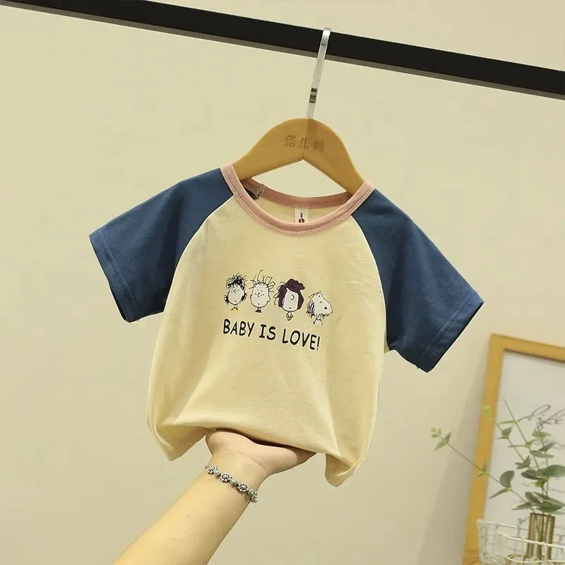 stylish cute cartoon animal contrast color short sleeved top 2019 summer kids clothing printing t-shirt for boy