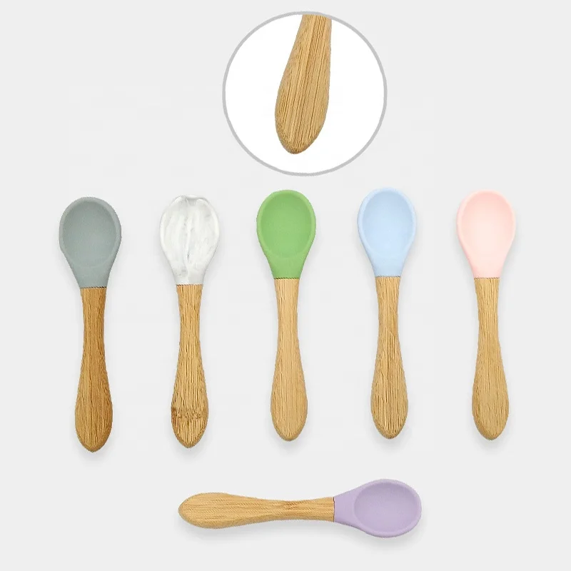 Wellfine Bamboo Baby Spoons Feeding Spoons with Soft Silicone Tips for Babies or Toddler