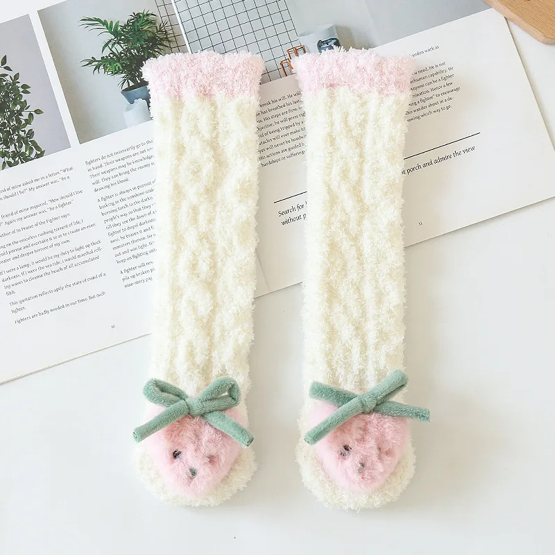 Winter Fuzzy 1-5 Years Baby 3D Doll Socks, Cute Animal Warm Fleece Knee Kids Sock, Boys Girls Home Socks Fluffy Slipper
