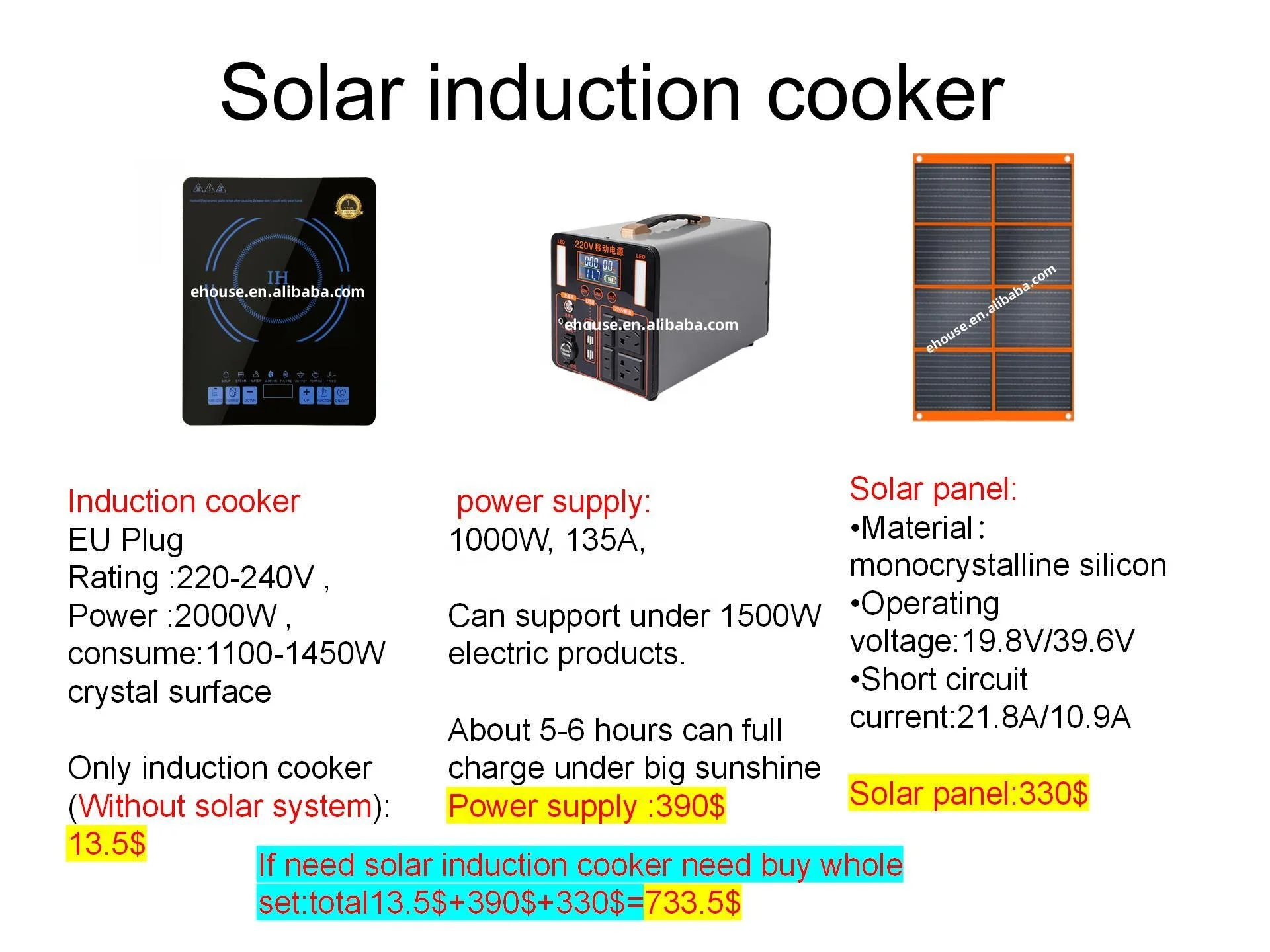 Oem 12 V 24 V Solar Induction Cooker 2000w Touch Control Electric Stove