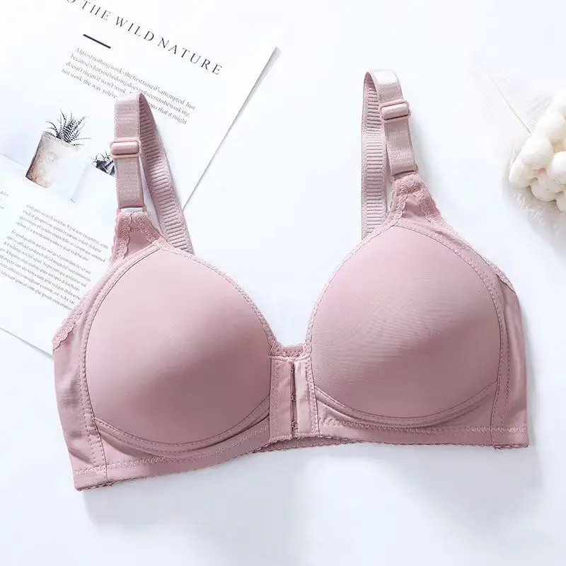 Large and thin front buckle mother's no steel ring gathered underwear women's bra