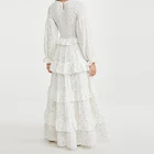 Dress Long Smocked White Maxi Dress Long Balloon Sleeve Ladies Cotton Floral Embroidery Long Dress