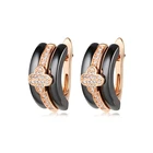 Rose Stud Oem Rose Gold Rhinestone Ceramic Stud Earrings Black Ceramic For Women Girl Lovely Shining Crystal Jewelry