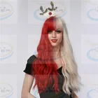 Red Hair Neat Bangs Red White Wavy Long Curly Hair Rose Elastic Net Hat