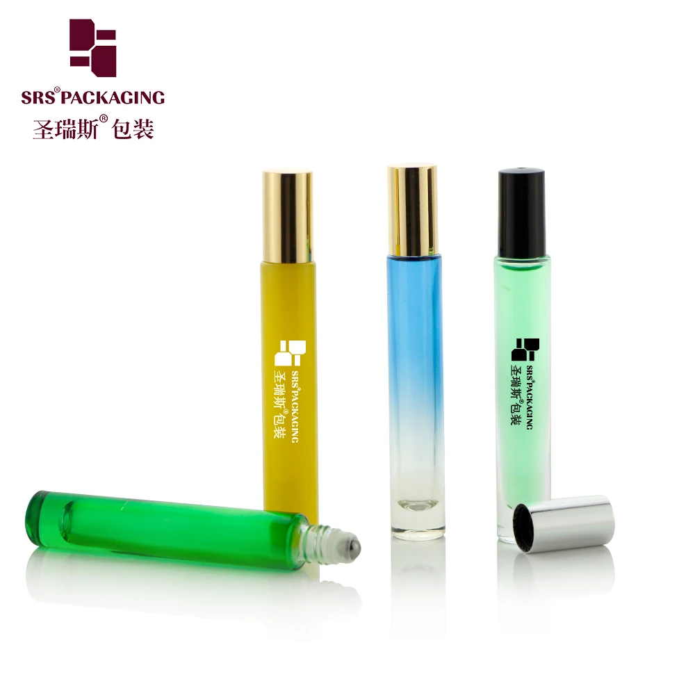 10ml Thick Wall Glass Roller Bottle with Shiny Metal Cap and Frost Surface for Custom Color Essential Oils