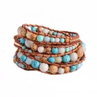 Stone Jewelry 5 Layers Natural Stone Leather Wrap Beads Bracelet For Girl Woman Boho Fashion Jewelry