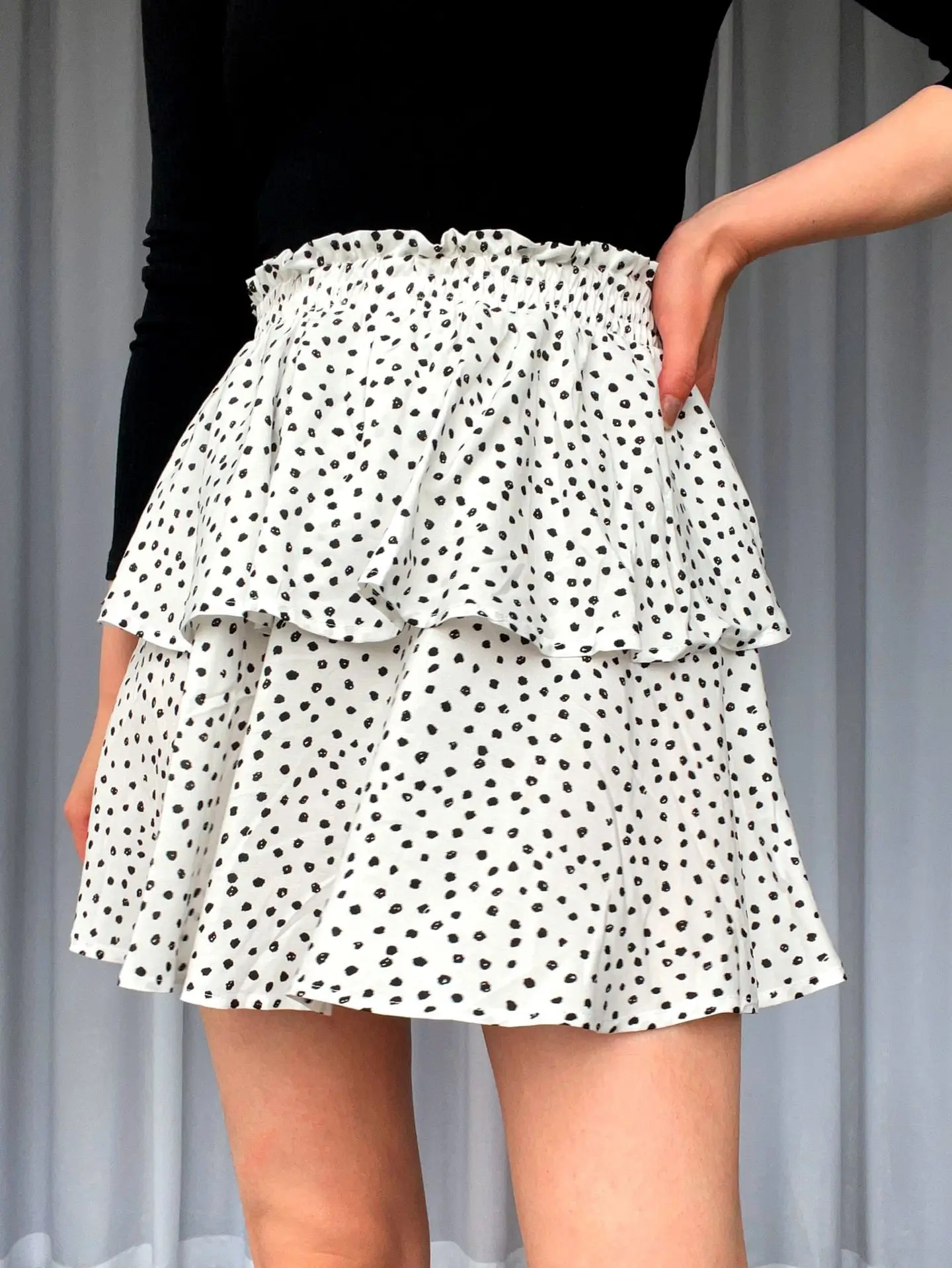 YingTang Women's skirts Classic High Waist Casual Flared A-Line Skater Dress Polka Dot Mini Skirt