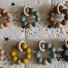 Teether Silicone Teething Ring Custom Logo Natural Beech Wood Baby Teether Toy Silicone Teething Ring