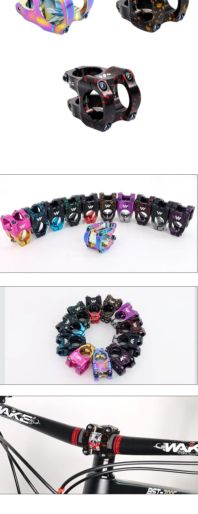 MTB Bike Stem Colorful Rainbow 31.8mm 35mm Dual Color Bicycle Handlebar Short Riser Suitable for MTB Road Bike WAKE Riser