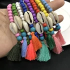 Shell Shellshell Bead Bracelet Bohemian Style Wooden Beaded Cowrie Shell Bracelet With Tassel