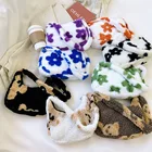 Bags Bear 2022 Shoulder Bags Female Winter Plush Flower And Bear Print Women Mini Pink Bags Handbag Tote