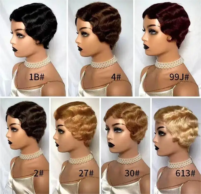 Short Finger Wave Cheap Wigs For Women 100% Virgin Human Hair Pixie Cut Wig Short Human Hair Wigs Full Machine Made No Lace