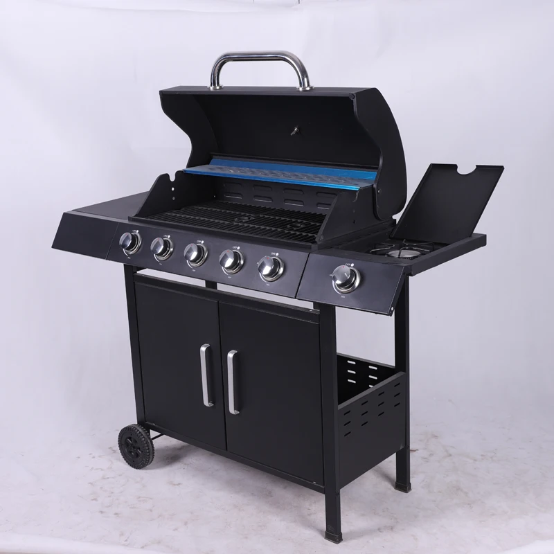 5+1 Burner Cart Style Outdoor Propane Gas Grill Piezo Ignition Steel Material Powder Coated for Camping Barbeque supplier