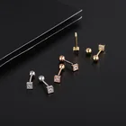 Silver Square New 925 Sterling Silver Square Zircon Stud Earrings Classic Piercing Jewelry