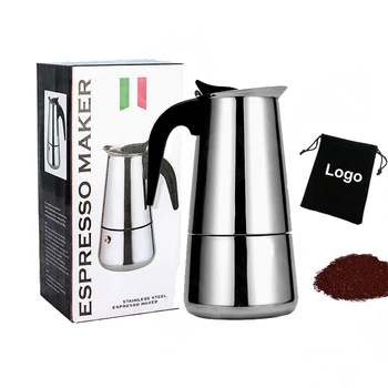 Promotional Espresso Coffee Maker 6 Cup Stovetop 430 Stainless Steel Moka Pot Italian Coffee Maker With Induction Custom Logo