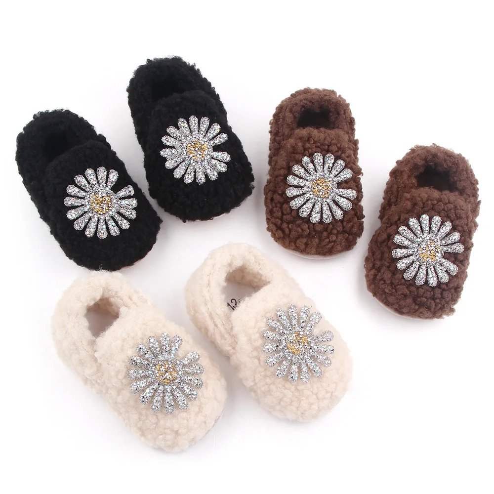 Baby Infant Toddler Girls Non Slip Rubber Soft Sole Plush Bow Slip on Mary Jane Dress Shoes Princes Shoes Gift factory