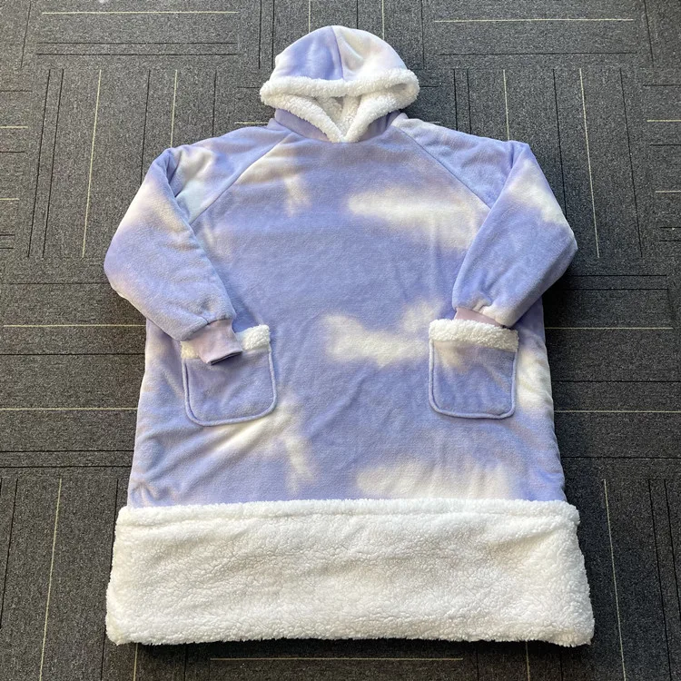 warm microfiber hooded blanket sweatshirt long sleeve wearable blanket hoodie with pocket