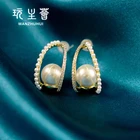 Hoop Zircons Popular Funky Silver Hoop Zircons Earrings Women Wedding Pearl Earrings Jewelry 2021