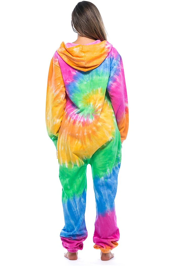 Wholesale Women Tie dyed romper suits adult jogging tracksuits lady Candy color slim fit adult rainbow Sweatshirt