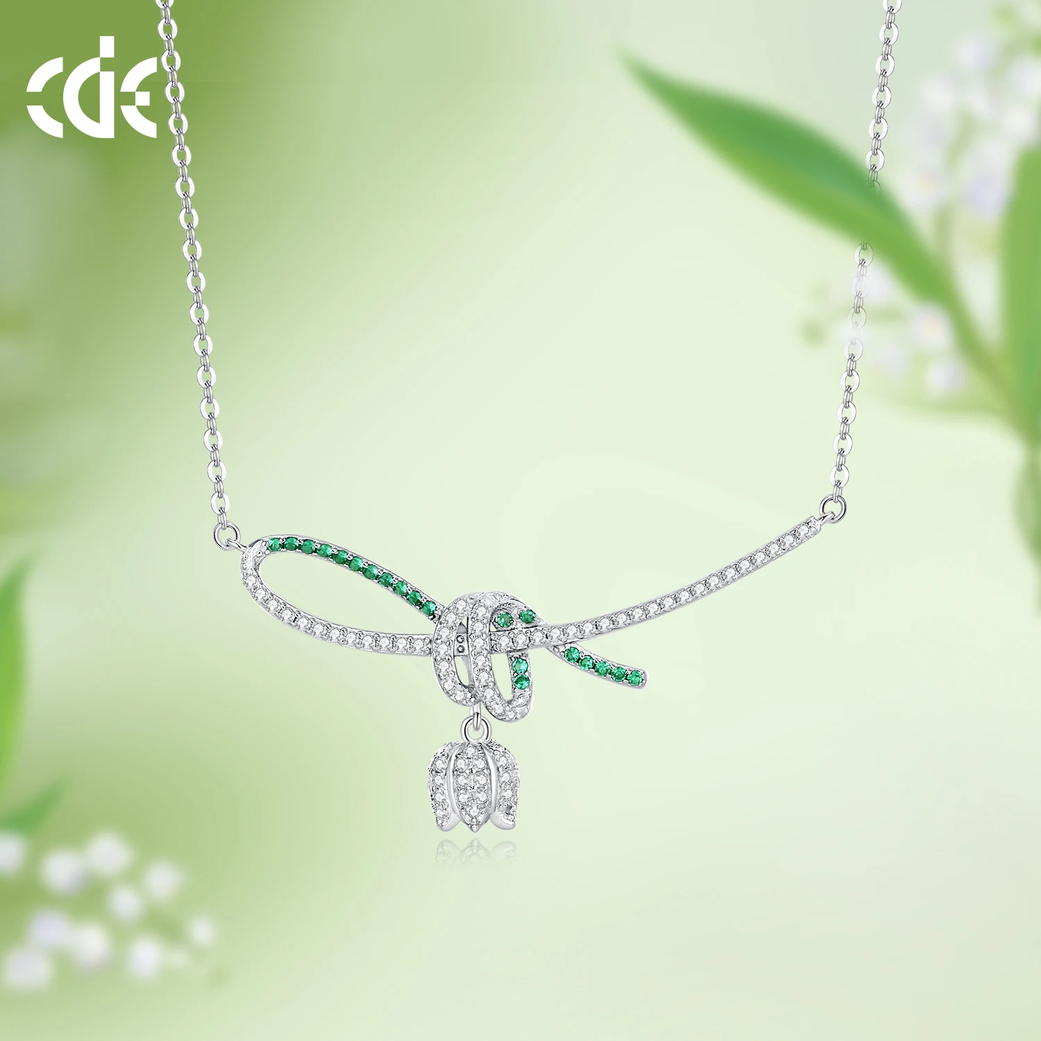 CDE YN1039 Fine Jewelry 925S Silver Women Necklace The Spring Bells Collection With 5A Zirconia Rhoduim Plated Pendant Necklace
