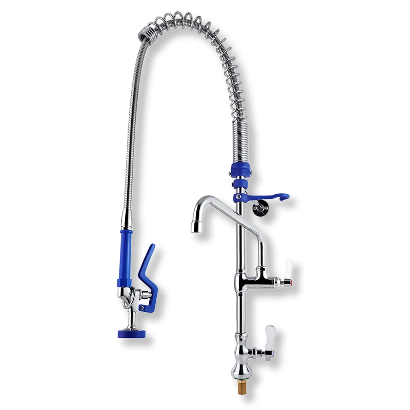 Short Type Dual Handle Commercial Tap Cheap Industrial Pre-Rinse Deck Mounted Faucet for Kitchen Use in Hotels Restaurants factory