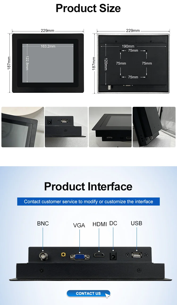 8-Inch 1024x768 4:3 IPS HD VGA USB BNC Capacitive Touchscreen Metal Frame TFT Industrial LCD New